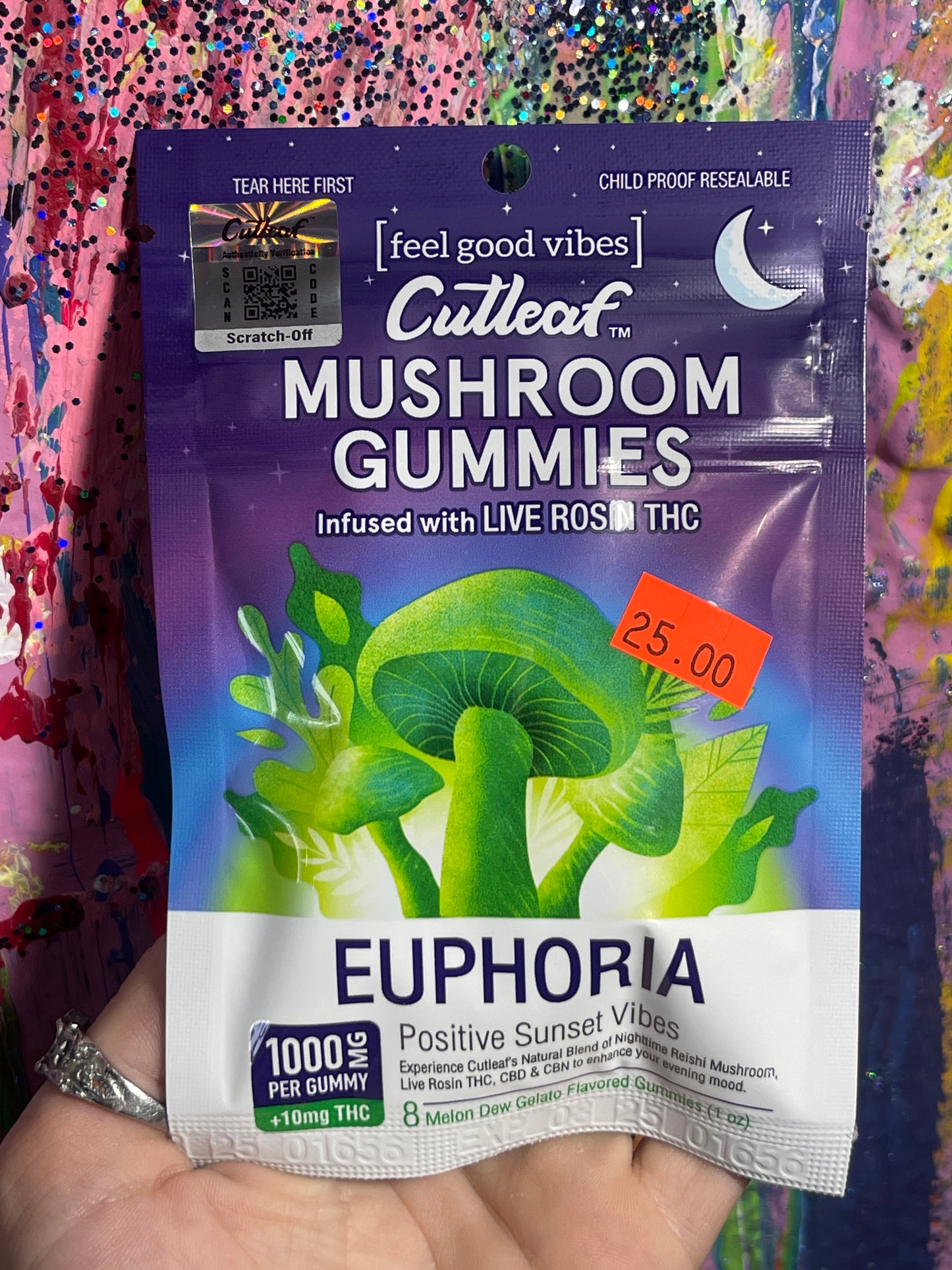 Cutleaf Mushroom Gummies Live Rosin THC Infused Euphoria Melon Dew Gel Weirdos Inc.